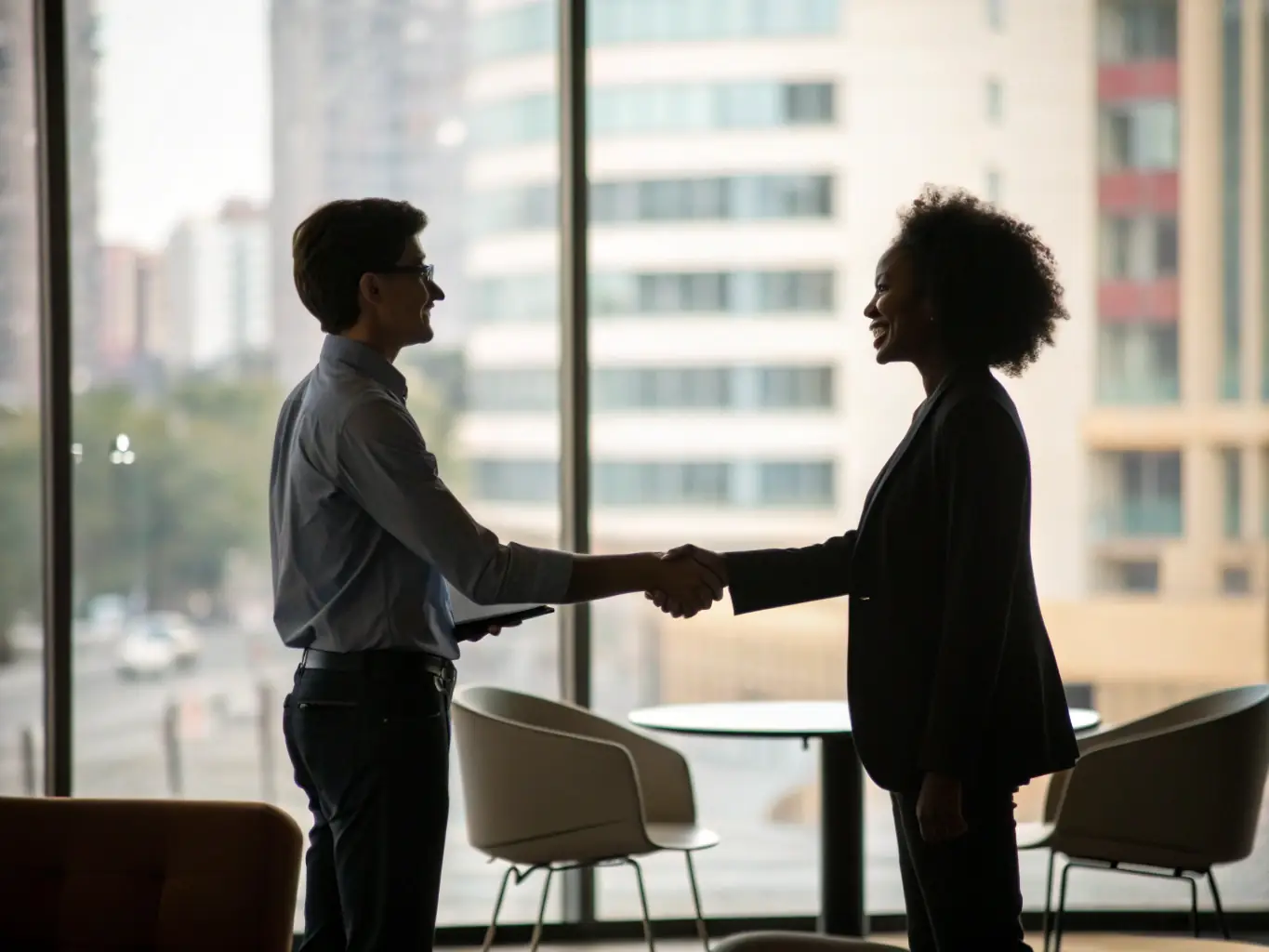 An image of a handshake between an NPM Technologies executive and a client, symbolizing a long-term partnership and mutual commitment to success.